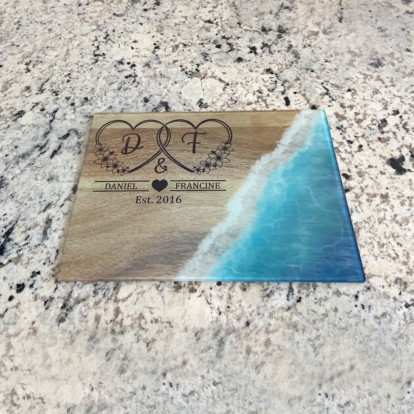 Tempered Glass Cutting Board - Ocean with First Names