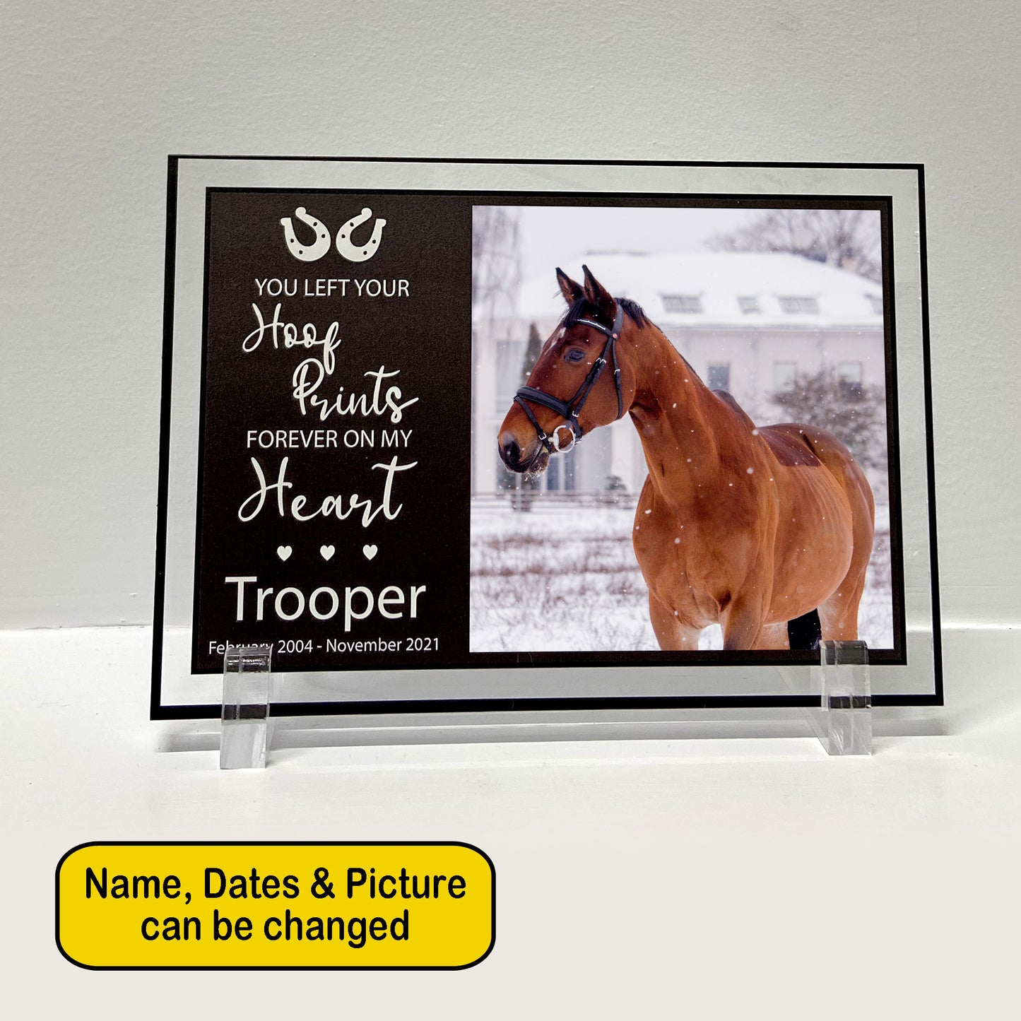 Personalized Hoof Prints on my Heart Memorial Plaque | Sympathy Gift Pet Loss | Custom Equine Horse Bereavement Keepsake Photo Frame Sign