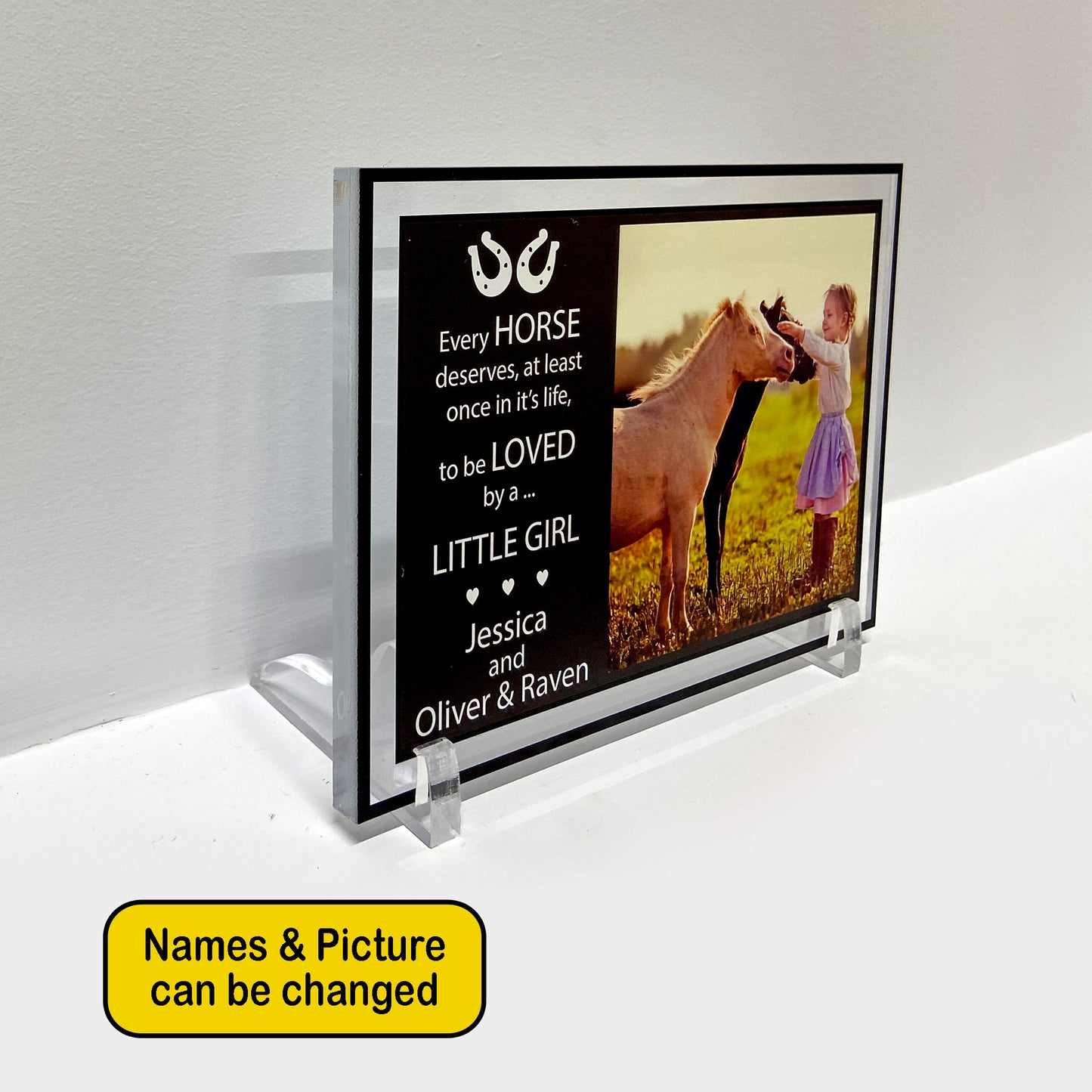 Personalized Horse Loved by a Little Girl Plaque | Desk Picture | Custom Equine Horse Photo Frame Sign