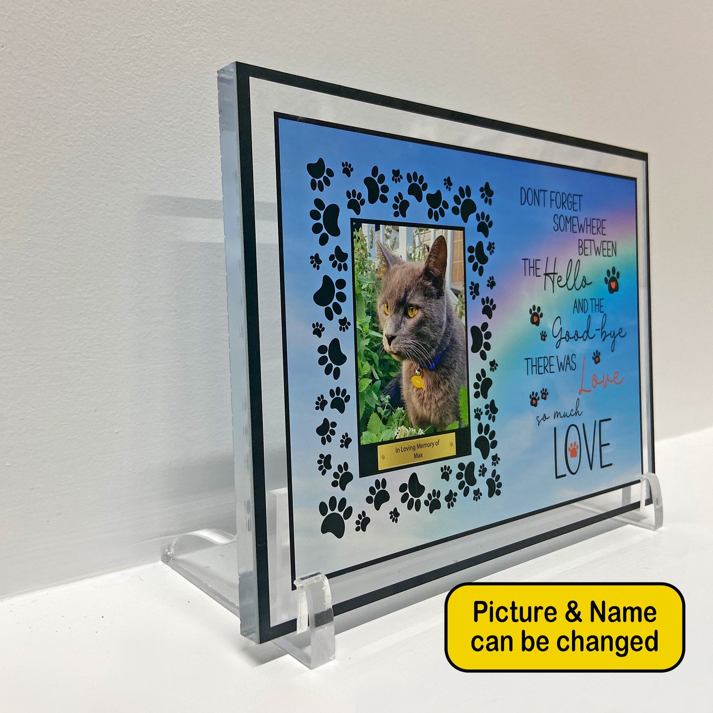 Personalized Rainbow Bridge Memorial Plaque | Sympathy Gift Pet Loss | Desk Picture | Custom Dog Cat Bereavement Keepsake Photo Frame Sign