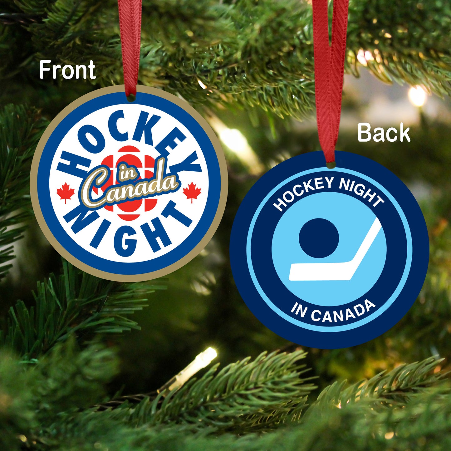 Aluminum Ornament Double Sided - Hockey Night in Canada New and Retro logo