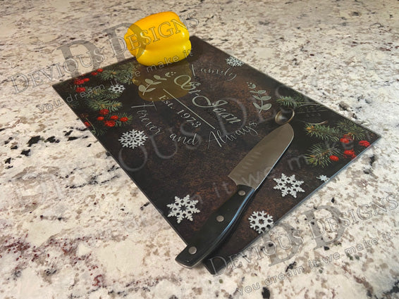 Tempered Glass Cutting Board - Family Established - 11in x 14in