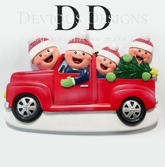 Red Truck Christmas Ornament - 3 to 6 people