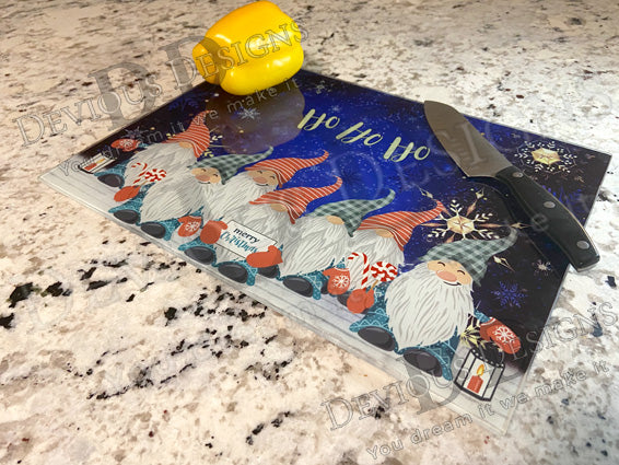 Tempered Glass Cutting Board - Gnomes HoHoHo - 11in x 14in